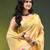 Yellow linen saree with red floral woven design