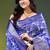 Elegant blue organza saree with white floral embroidery & rich golden zari border