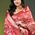 Elegant red saree with white floral embroidery & rich golden zari border