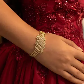 Gold Kada Bracelet with Marquise Cz Stones, Geometric Indian Bridal Bangle 1