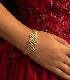 Gold Kada Bracelet with Marquise Cz Stones, Geometric Indian Bridal Bangle