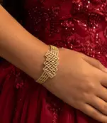 Gold Kada Bracelet with Marquise Cz Stones, Geometric Indian Bridal Bangle