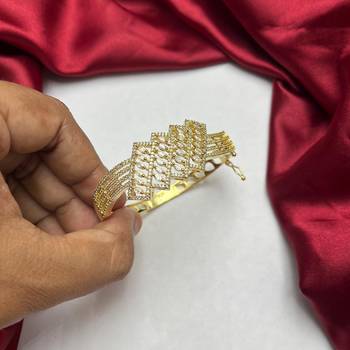 Gold Kada Bracelet with Marquise Cz Stones, Geometric Indian Bridal Bangle 2