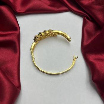 Gold Kada Bracelet with Marquise Cz Stones, Geometric Indian Bridal Bangle 3