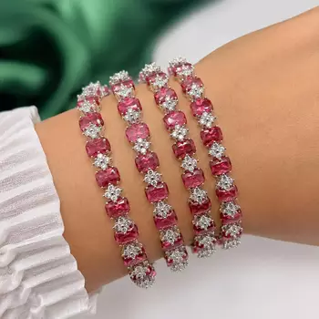 Emerald Cut Ruby CZ Bangle Set of 4 – Stackable Bridal Bracelets 1