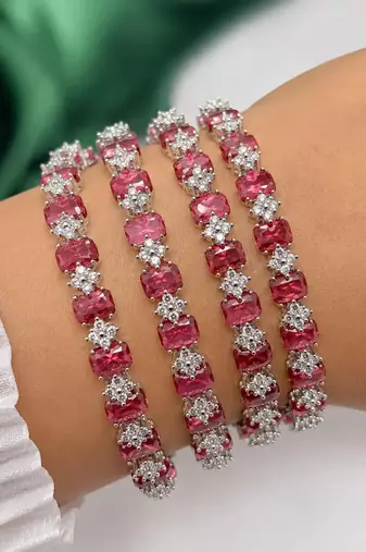 Emerald Cut Ruby CZ Bangle Set of 4 – Stackable Bridal Bracelets