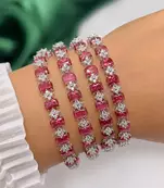 Emerald Cut Ruby CZ Bangle Set of 4 – Stackable Bridal Bracelets