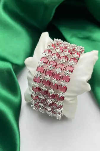 Emerald Cut Ruby CZ Bangle Set of 4 – Stackable Bridal Bracelets