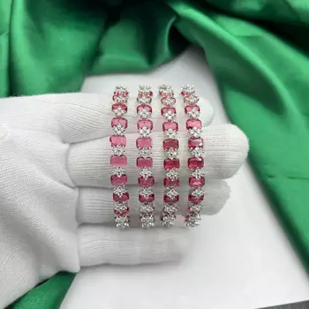 Emerald Cut Ruby CZ Bangle Set of 4 – Stackable Bridal Bracelets 3