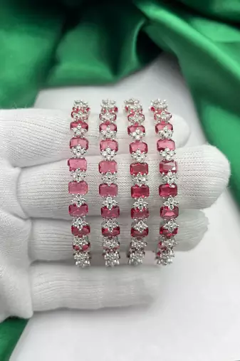 Emerald Cut Ruby CZ Bangle Set of 4 – Stackable Bridal Bracelets
