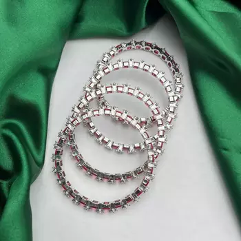 Emerald Cut Ruby CZ Bangle Set of 4 – Stackable Bridal Bracelets 4