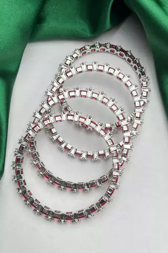 Emerald Cut Ruby CZ Bangle Set of 4 – Stackable Bridal Bracelets