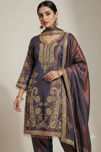 Girls heavy embroidered pakistani kurti pant set with dupatta