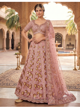 Elegant Dusty Rose Pink Embroidered Bridal Lehenga Choli with Dupatta 1