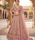 Elegant Dusty Rose Pink Embroidered Bridal Lehenga Choli with Dupatta