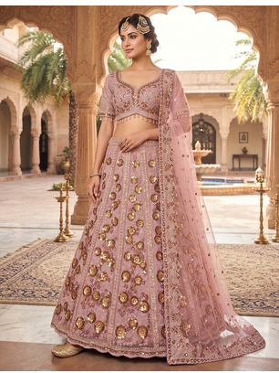 Elegant Dusty Rose Pink Embroidered Bridal Lehenga Choli with Dupatta 2