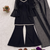 Women black georgette bell sleeve kurta with flared sharara & dupatta set