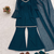 Women teal georgette bell sleeve kurta with flared sharara & dupatta set