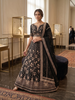Elegant Black Embroidered Designer Lehenga Choli with Dupatta 2