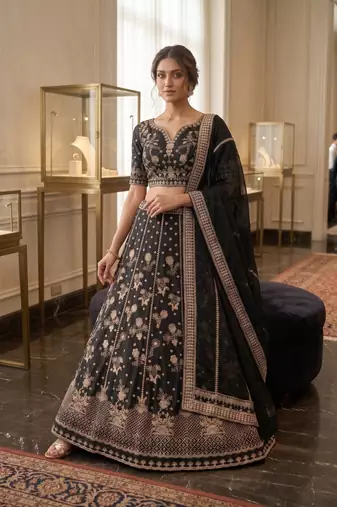Elegant Black Embroidered Designer Lehenga Choli with Dupatta