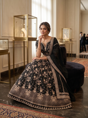 Elegant Black Embroidered Designer Lehenga Choli with Dupatta 3