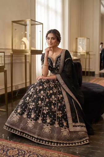 Elegant Black Embroidered Designer Lehenga Choli with Dupatta