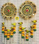 handmade peacock bird wall hanging decorativebeads & pom poms hanging for home decorations (pack of 2)