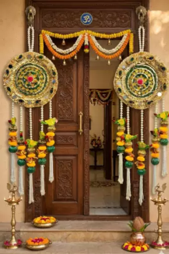 handmade peacock bird wall hanging decorativebeads & pom poms hanging for home decorations (pack of 2)