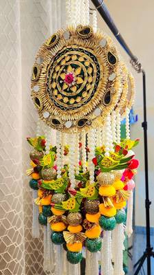 handmade peacock bird wall hanging decorativebeads & pom poms hanging for home decorations (pack of 2) 3