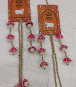 handmade shubh labh cow design mdf door hanging decorative wall hanging for home decor (pack of 2)