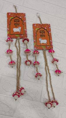 handmade shubh labh cow design mdf door hanging decorative wall hanging for home decor (pack of 2) 2