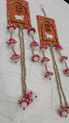 handmade shubh labh cow design mdf door hanging decorative wall hanging for home decor (pack of 2) 3