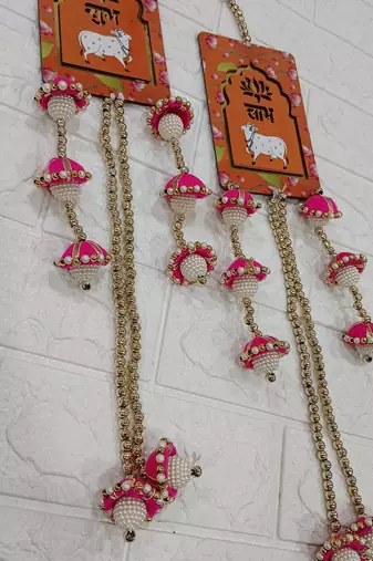 handmade shubh labh cow design mdf door hanging decorative wall hanging for home decor (pack of 2)