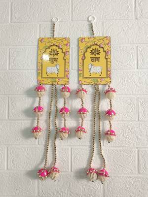 handmade cow painting latkan hanging decorations wall door hanging toran for rajasthani home decoration (pack of 2) 1