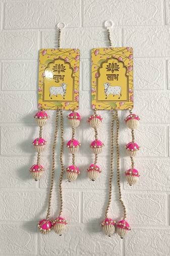 handmade cow painting latkan hanging decorations wall door hanging toran for rajasthani home decoration (pack of 2)