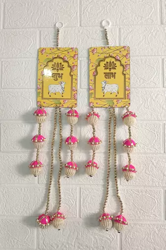 handmade cow painting latkan hanging decorations wall door hanging toran for rajasthani home decoration (pack of 2)