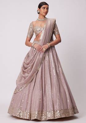Ashpink Organza Sequin And Paper Mirror Work Lehenga Choli For Wedding  1