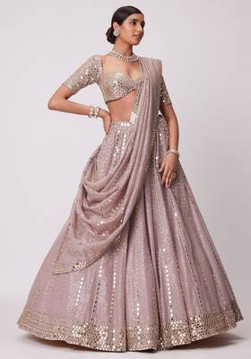 Ashpink Organza Sequin And Paper Mirror Work Lehenga Choli For Wedding  2