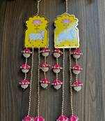 handmade cow lotus mdf door hanging decorative latkanhome festival decoration pink beads tassel hanging (pack of 2)