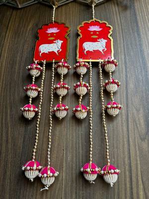handcrafted cow mdf door hanging wall decorpink tassels traditional home decorative (pack of 2) 1