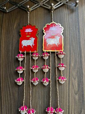handcrafted cow mdf door hanging wall decorpink tassels traditional home decorative (pack of 2) 2