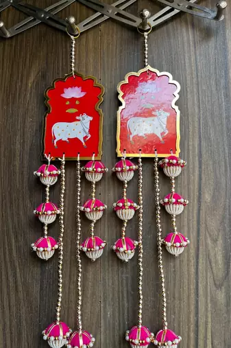 handcrafted cow mdf door hanging wall decorpink tassels traditional home decorative (pack of 2)