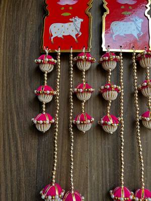 handcrafted cow mdf door hanging wall decorpink tassels traditional home decorative (pack of 2) 3