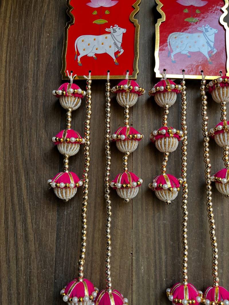 handcrafted cow mdf door hanging wall decorpink tassels traditional home decorative (pack of 2)