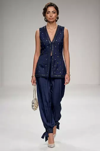 Blue embroidered modal silk co ord set