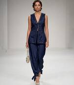 Blue embroidered modal silk co ord set