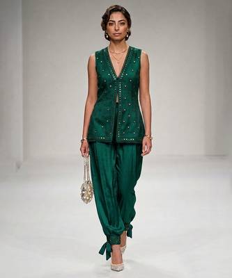 Green embroidered modal silk co ord set 1