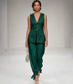 Green embroidered modal silk co ord set