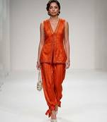 Orange embroidered modal silk co ord set