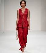 Red embroidered modal silk co ord set